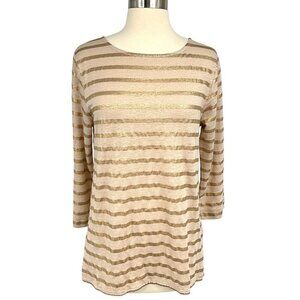Majestic Filatures Size 3 / M Linen Top Metallic Stripe 3/4 Sleeve Boatneck